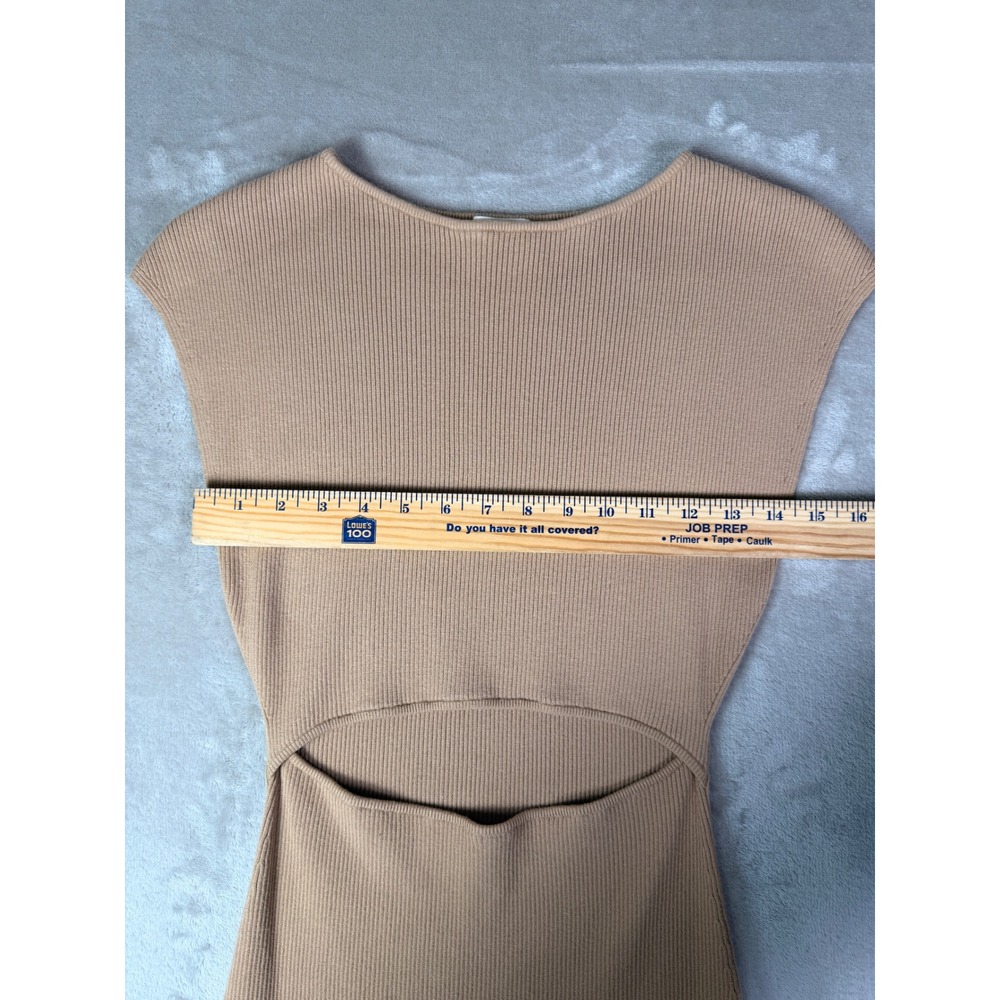 Wilfred Free Knit Cut Out Mini Dress Size Medium Camel‎ Ribbed Cap Sleeve - Picture 8 of 11